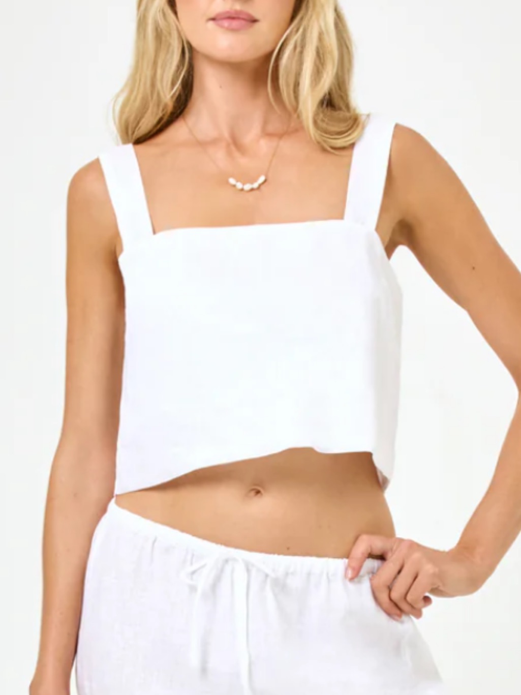 L*Space Long Island Linen Cropped Tank Top White Square Neck Womens Med Bandeau